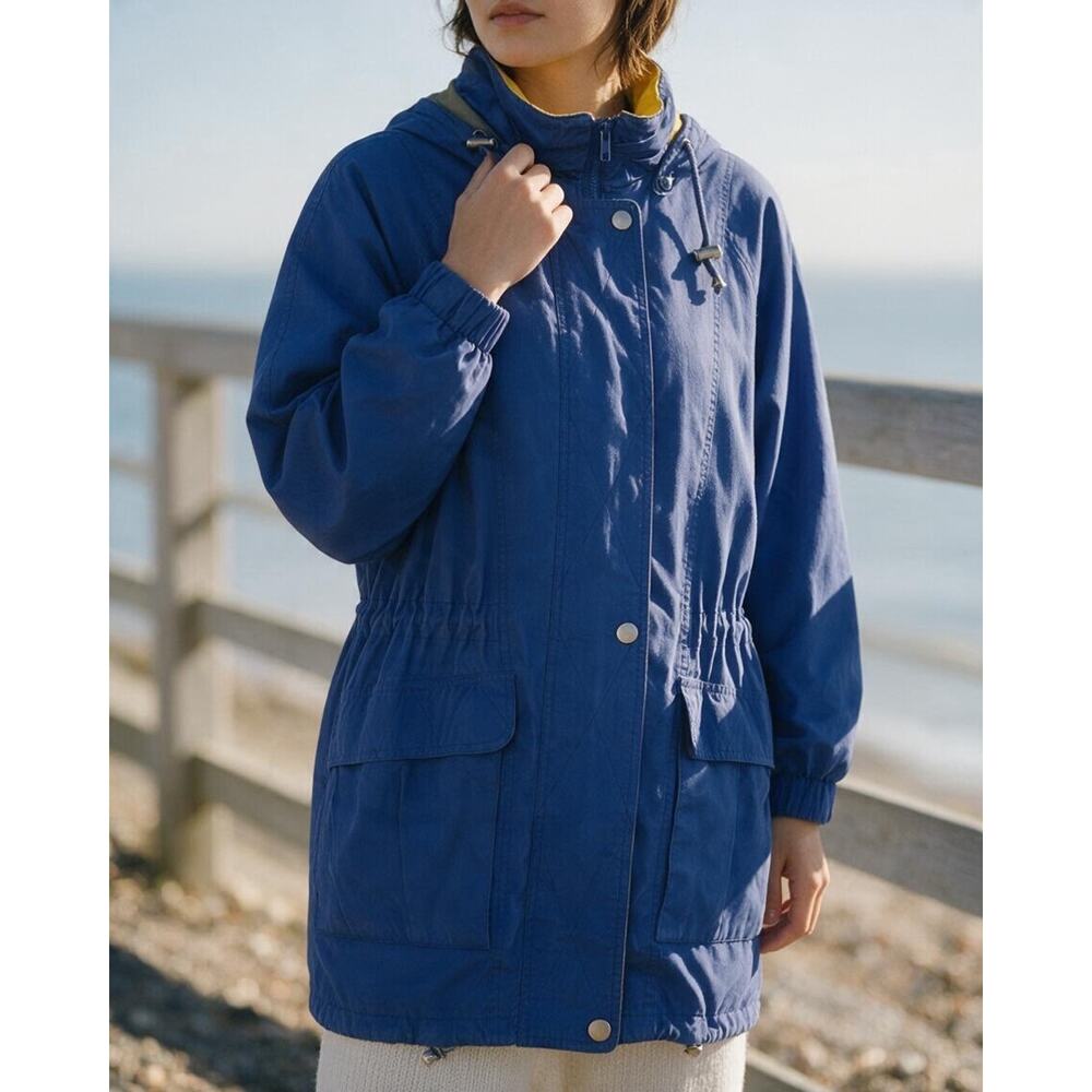 Vintage London Fog Blue Yellow Rain Jacket Hood MR